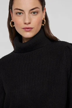 Vila Camisolas-Camisola de gola alta canelado Preto