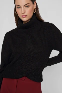 Vila Camisolas-Camisola de gola alta canelado Preto