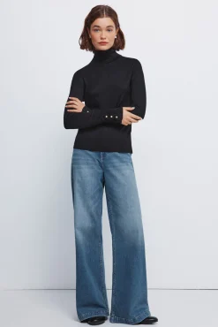 Springfield Camisolas-Camisola de gola alta com botões e punhos preto