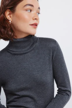 Springfield Camisolas-Camisola de gola alta com botões e punhos cinzento