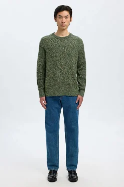 Selected Camisolas-Camisola de gola caixa 100% algodão orgânico Verde