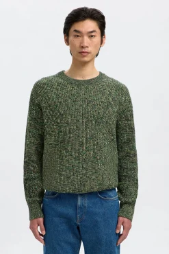 Selected Camisolas-Camisola de gola caixa 100% algodão orgânico Verde