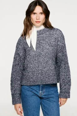 Selected Camisolas-Camisola de gola caixa de algodão orgânico Cinzento