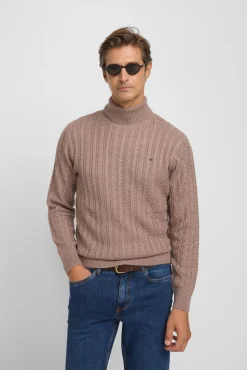 Silbon Camisolas-Camisola de gola com tricô oitos Castanho