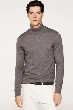 Selected Camisolas-Camisola de gola de algodão orgânico Cinzento