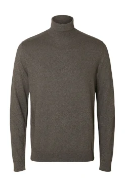 Selected Camisolas-Camisola de gola de algodão orgânico Cinzento