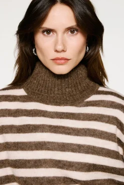 Selected Camisolas-Camisola de gola de lã e alpaca Castanho