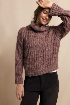 Slowlove Camisolas-Camisola de gola dobrada bicolorida Roxo