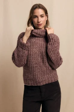 Slowlove Camisolas-Camisola de gola dobrada bicolorida Roxo