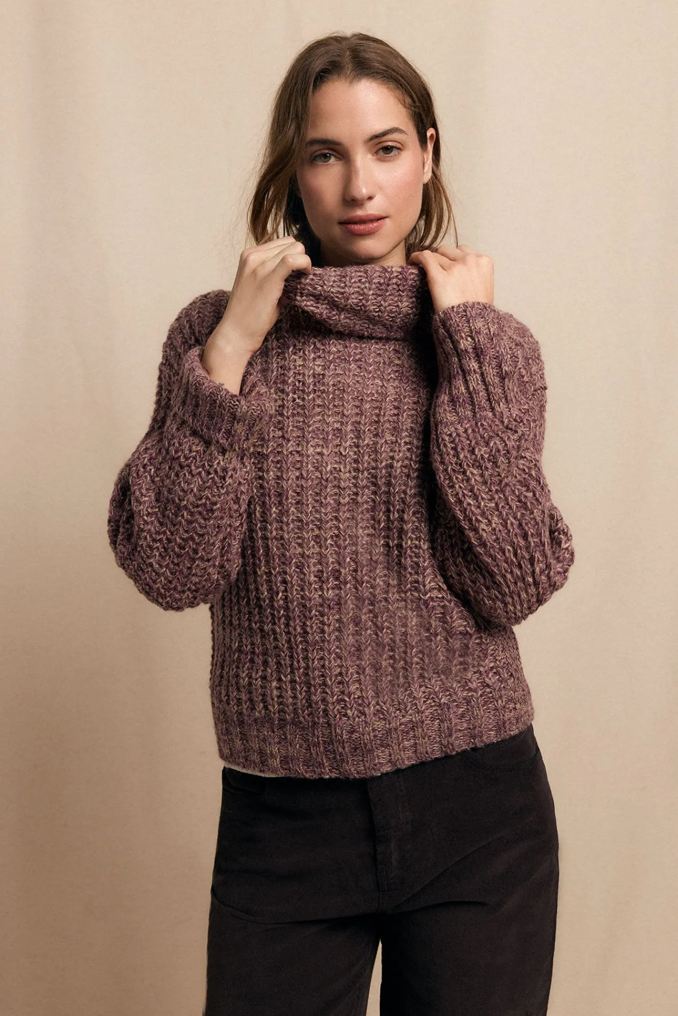 Slowlove Camisolas-Camisola de gola dobrada bicolorida Roxo