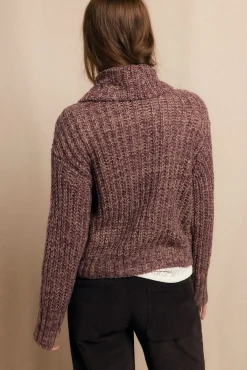 Slowlove Camisolas-Camisola de gola dobrada bicolorida Roxo