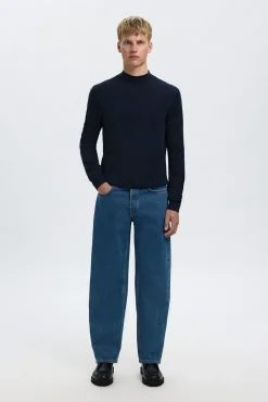 Selected Camisolas-Camisola de gola falsa 100% lã merino. Azul