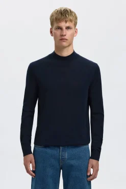 Selected Camisolas-Camisola de gola falsa 100% lã merino. Azul