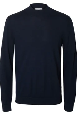 Selected Camisolas-Camisola de gola falsa 100% lã merino. Azul