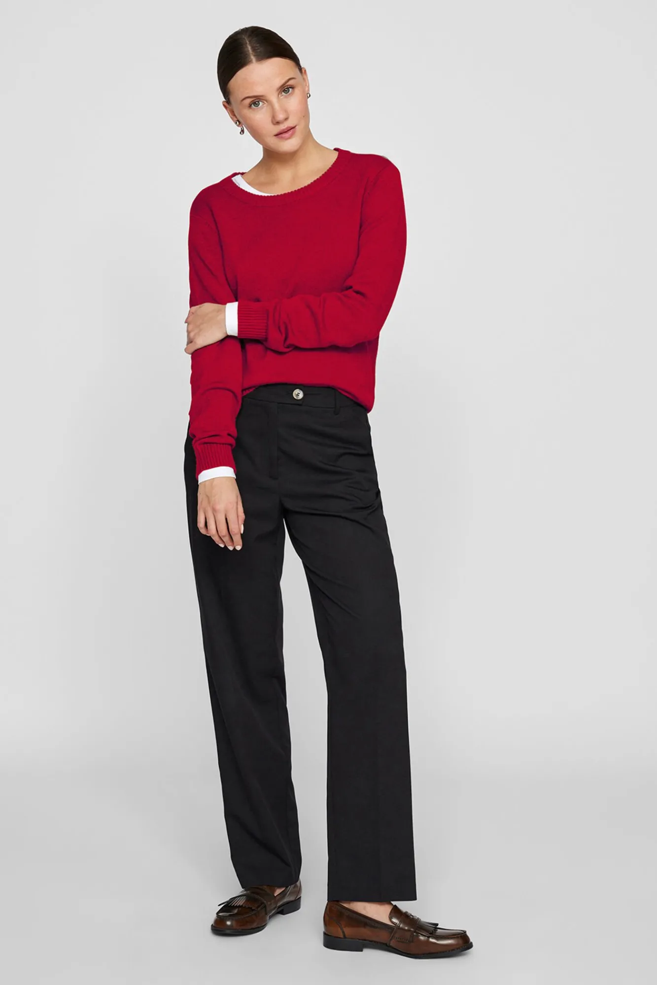 Vila Camisolas-Camisola de gola redonda de viscose Vermelho