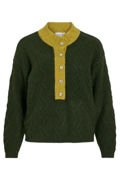 Vila Camisolas-Camisola de lã com botões no gola Verde
