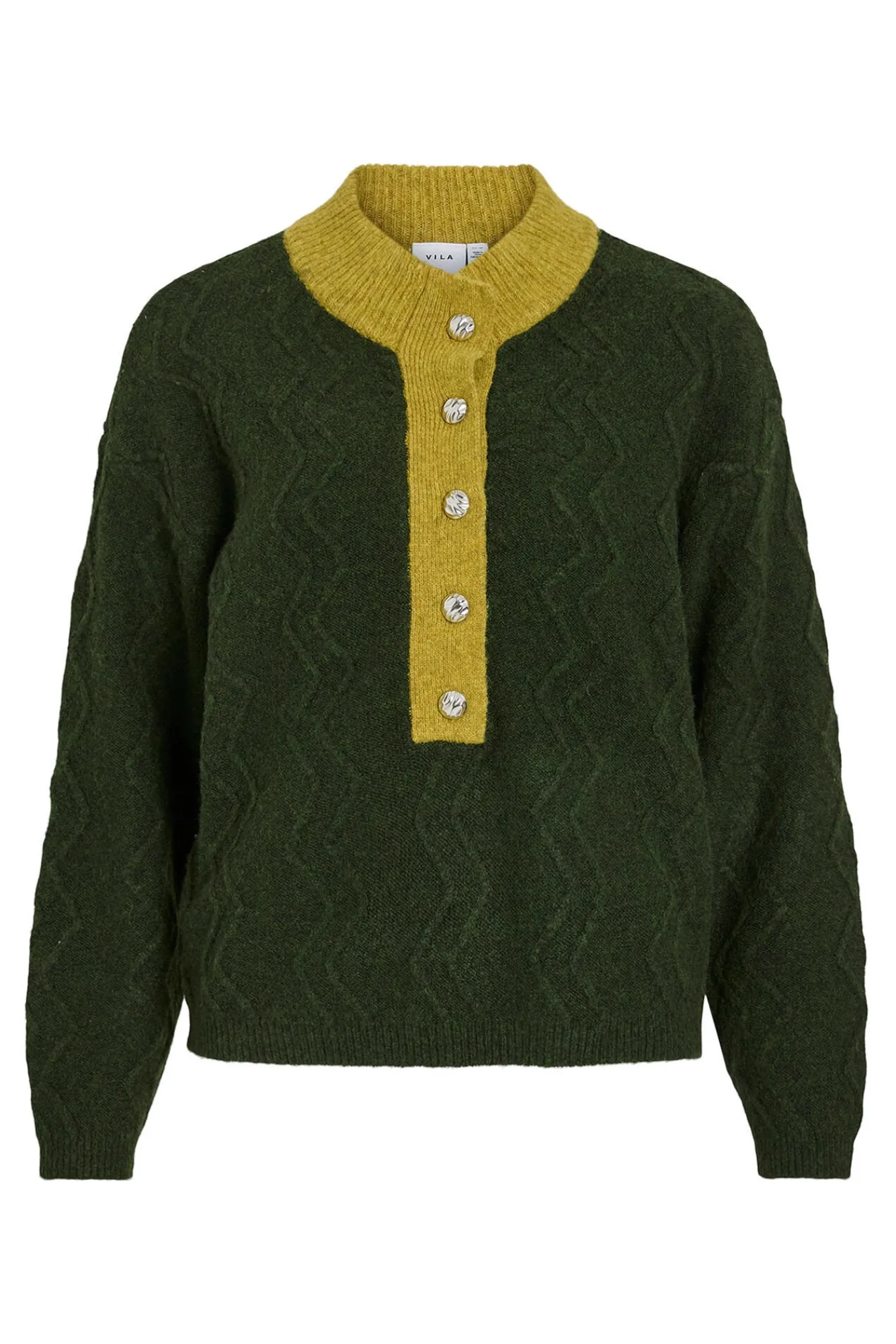 Vila Camisolas-Camisola de lã com botões no gola Verde