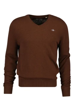 Gant Camisolas-Camisola de lã com gola em V Castanho