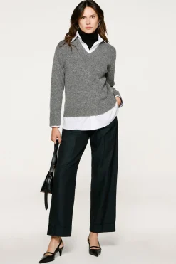 Selected Camisolas-Camisola de lã com gola em V. Cinzento