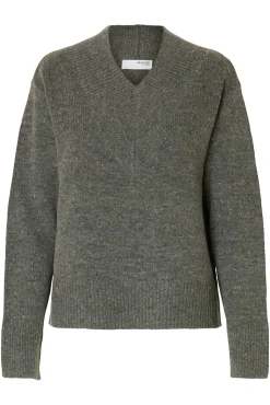 Selected Camisolas-Camisola de lã com gola em V. Cinzento