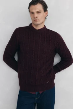 Pedro del Hierro Camisolas-Camisola de lã de cabos com gola redonda Bordeaux