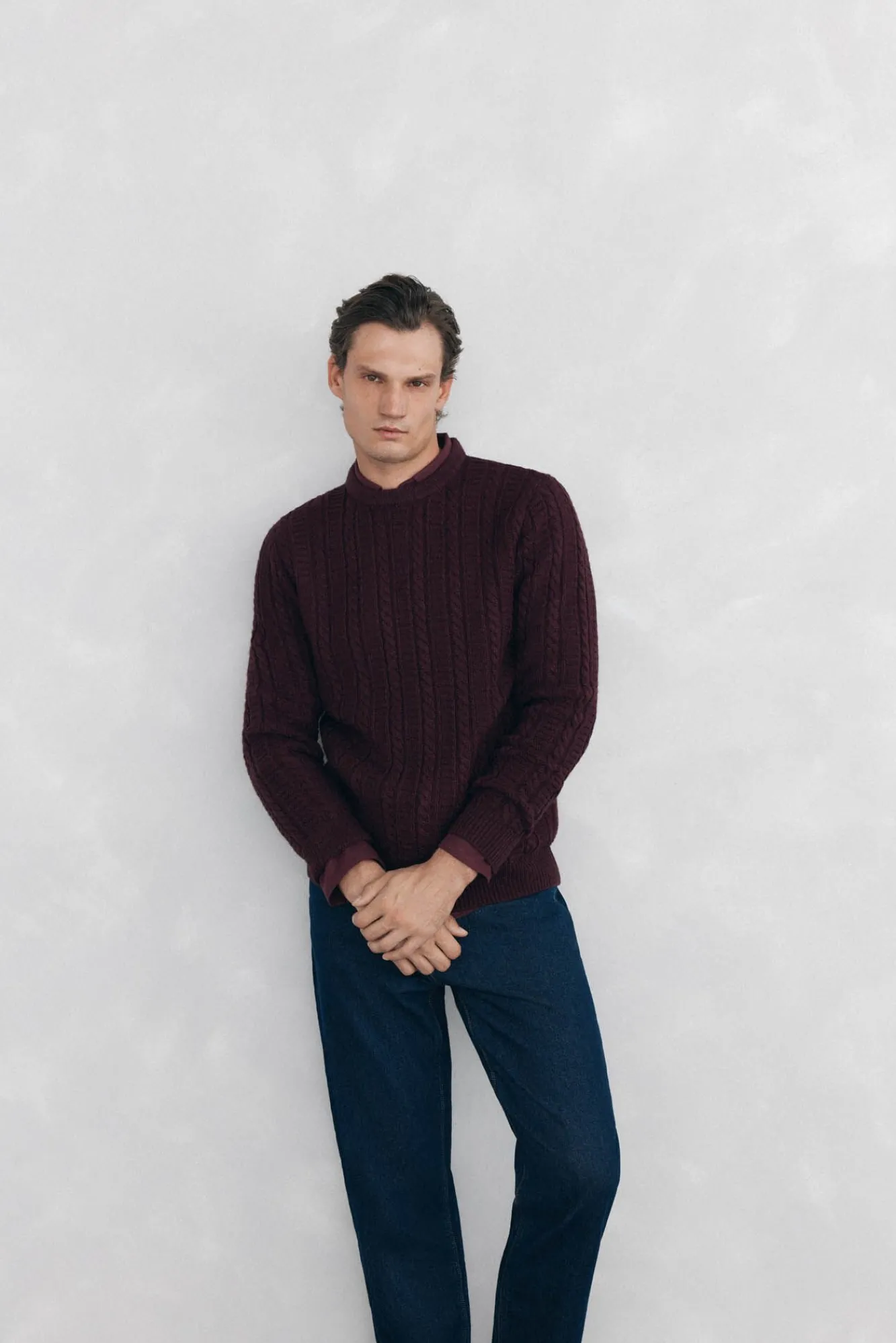 Pedro del Hierro Camisolas-Camisola de lã de cabos com gola redonda Bordeaux