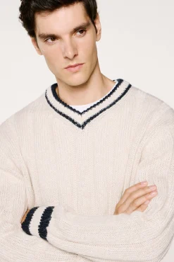 Selected Camisolas-Camisola de lã e alpaca com gola em V Branco