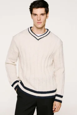 Selected Camisolas-Camisola de lã e alpaca com gola em V Branco