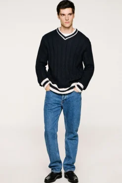 Selected Camisolas-Camisola de lã e alpaca com gola em V Azul