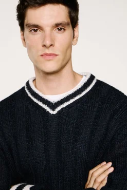 Selected Camisolas-Camisola de lã e alpaca com gola em V Azul