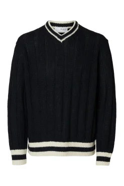 Selected Camisolas-Camisola de lã e alpaca com gola em V Azul