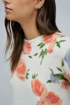 Salsa Jeans Camisolas-Camisola de lã e mohair com estampado floral Ecru