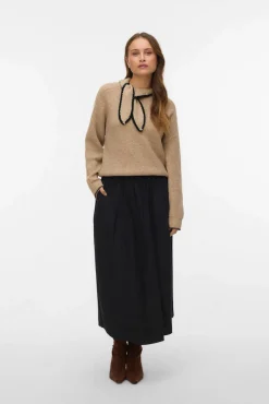 Vero Moda Camisolas-Camisola de laçada com malha Castanho