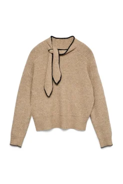 Vero Moda Camisolas-Camisola de laçada com malha Castanho