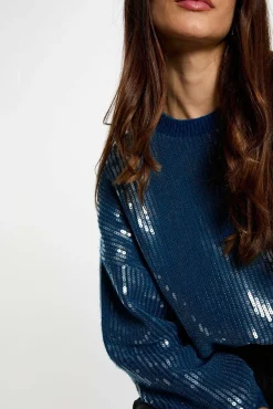 Morgan Camisolas-Camisola de lantejoulas com gola redonda Azul