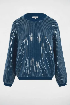 Morgan Camisolas-Camisola de lantejoulas com gola redonda Azul