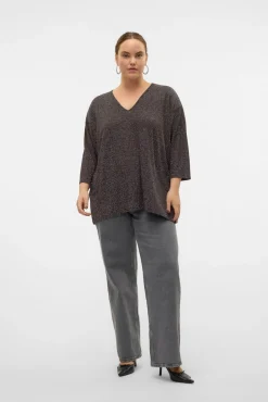 Vero Moda Curve Camisolas-Camisola de lurex com gola em V tamanho grande Castanho