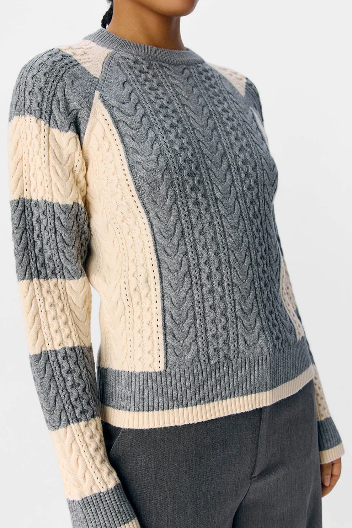 Object Camisolas-Camisola de malha bicolor com cabo Cinzento