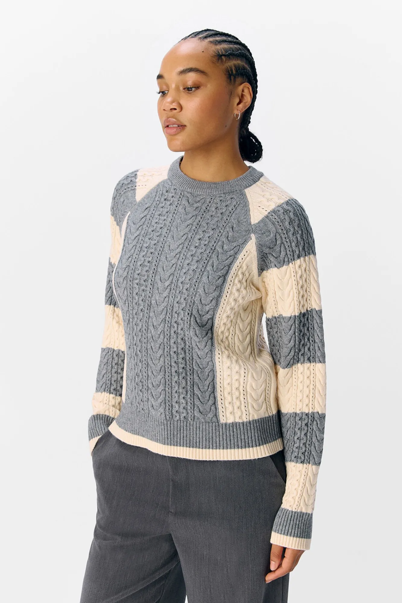 Object Camisolas-Camisola de malha bicolor com cabo Cinzento