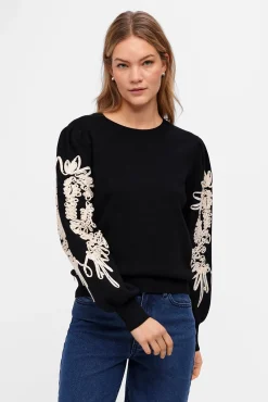 Object Camisolas-Camisola de malha bordada Preto