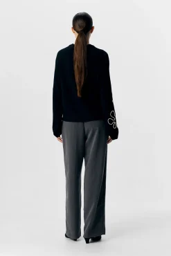 Object Camisolas-Camisola de malha bordado com flores Cinzento