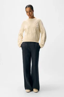 Object Camisolas-Camisola de malha bordado com flores Tostado