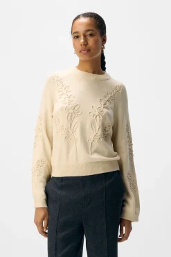 Object Camisolas-Camisola de malha bordado com flores Tostado