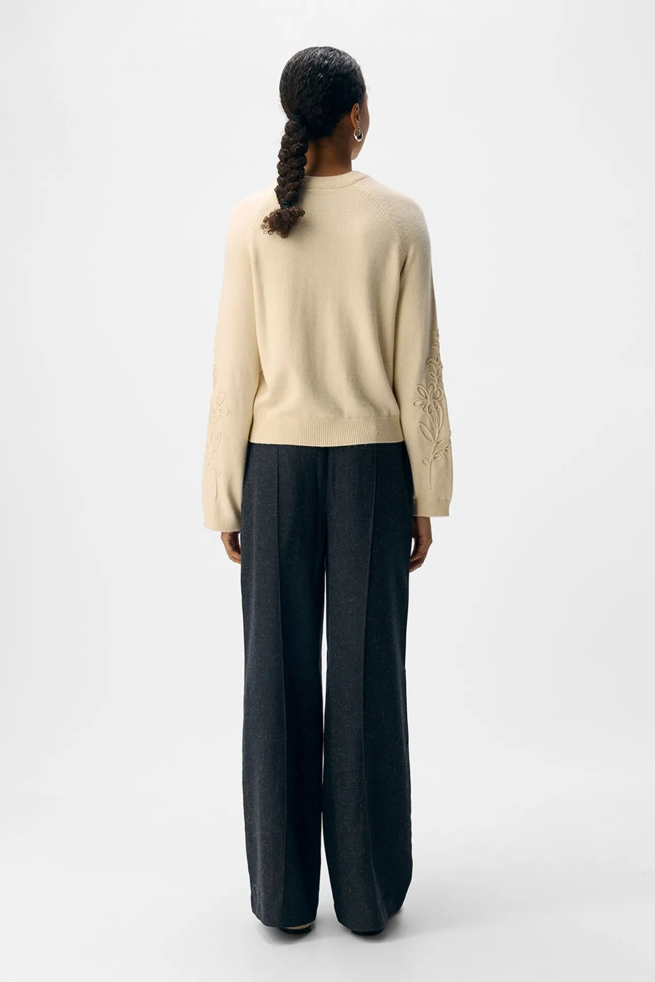 Object Camisolas-Camisola de malha bordado com flores Tostado