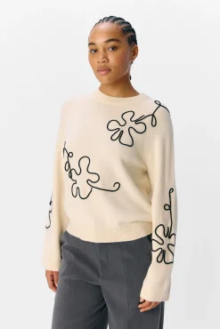 Object Camisolas-Camisola de malha bordado com flores Tostado