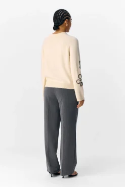 Object Camisolas-Camisola de malha bordado com flores Tostado