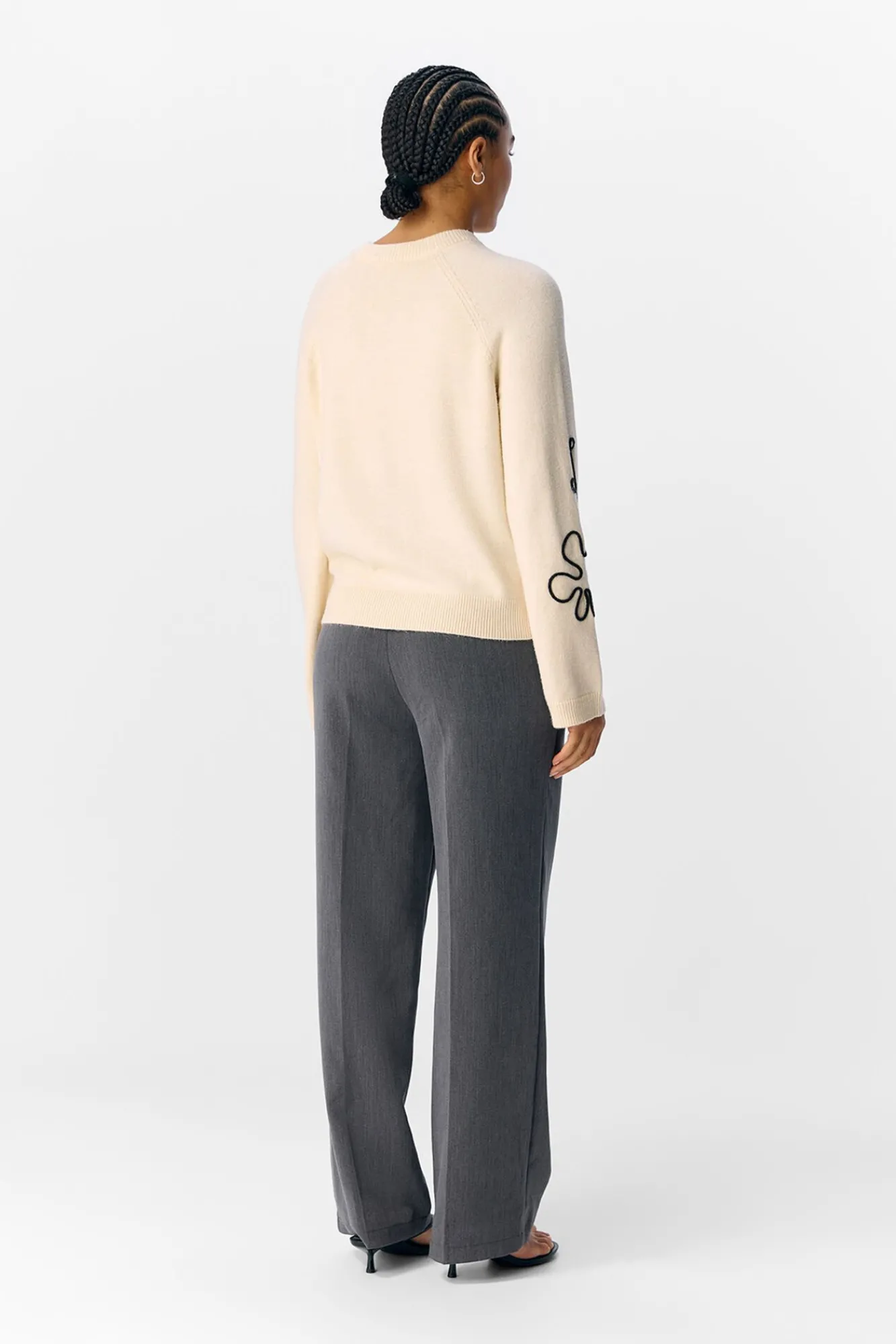 Object Camisolas-Camisola de malha bordado com flores Tostado