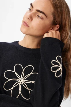 Object Camisolas-Camisola de malha bordado com flores Preto