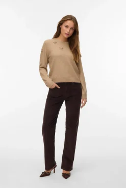 Vero Moda Camisolas-Camisola de malha com gola redonda Castanho