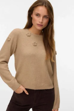 Vero Moda Camisolas-Camisola de malha com gola redonda Castanho